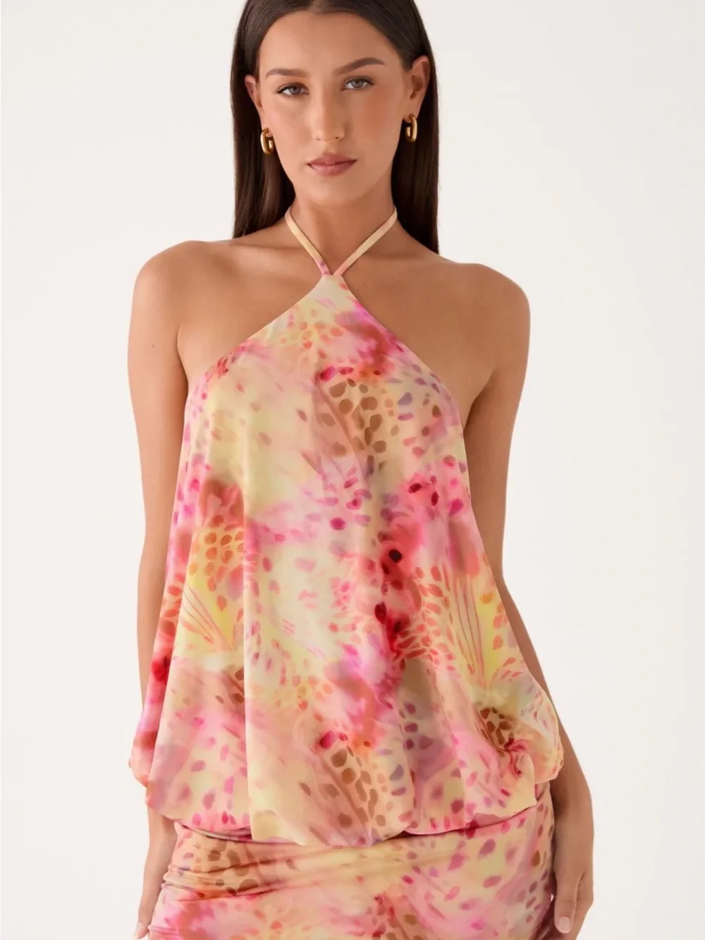 Peppermayo Pink and Cream Watercolor Halter Mini Dress - Picture 1 of 3